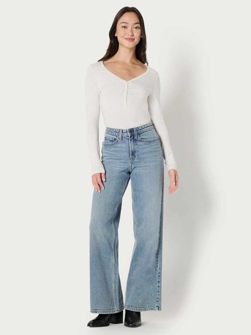 Amazon Essentials Women's Long-Sleeve Henley Top in Light Cream - Picture 4 of 8